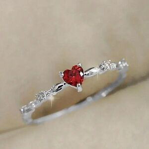 Silver Ring with Red Heart Gemstone